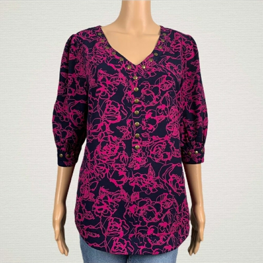 Stitch Fix 41 Hawthorn Navy & Pink Floral Blouse